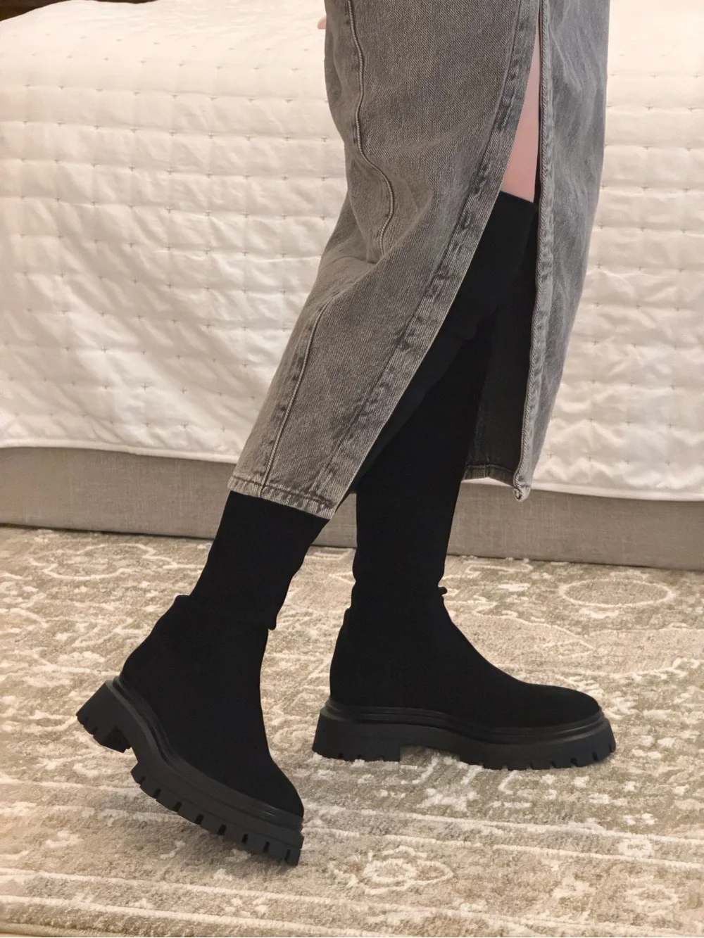 Stuart Weitzman Bedforland Black Suede Over-the-Knee Boots / US7.5 EU38